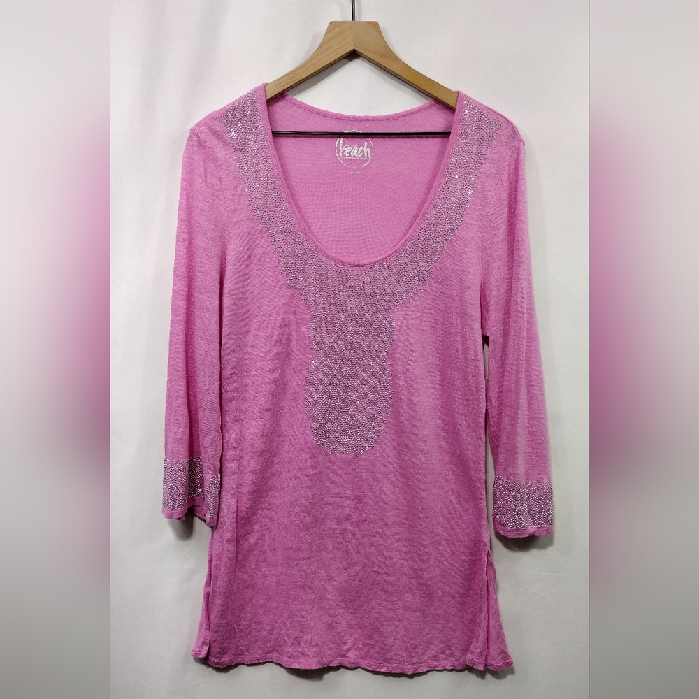 Inc Beach 100% Linen Top Women's XL Pink Barbiecore Vacation Cozy Comfy Retro - Picture 1 of 8